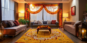 “Affordable festive home décor items arranged beautifully, reflecting vibrant living and joyful celebrations.”