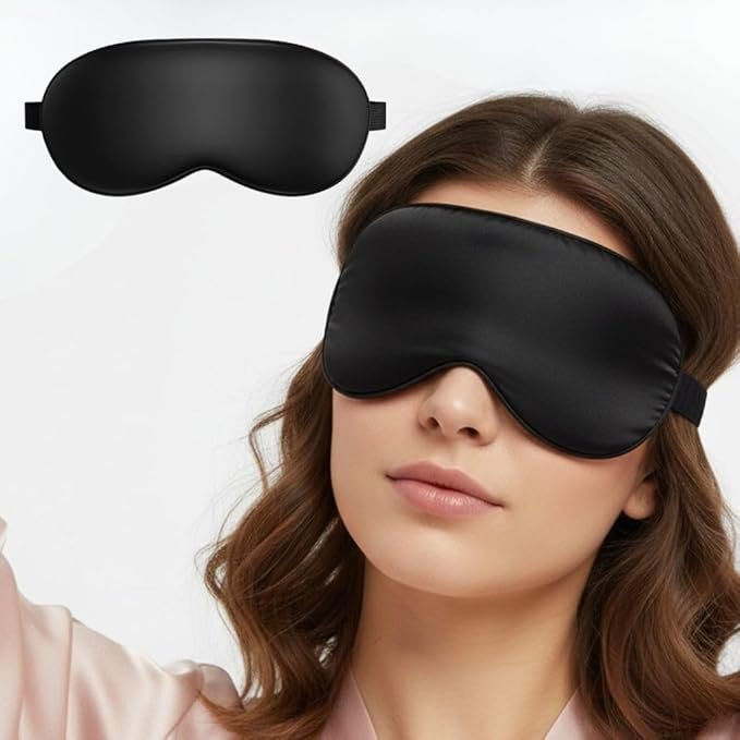 Black satin sleep mask for comfortable light blocking