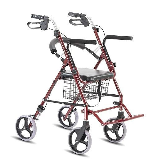 Four-wheel walking aid for elderly with comfortable seating option