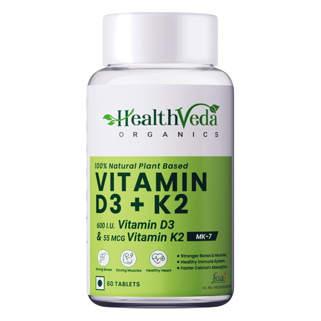 Plant-based Vitamin D3 + K2 tablets for bone and heart health