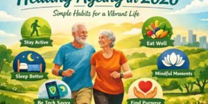 Healthy ageing lifestyle concept with active senior exercising and eating nutritious food