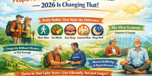 Healthy lifestyle for seniors in 2026 showing active ageing, daily exercise, mental wellbeing, and a purposeful life after retirement