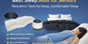 Best sleep aids for seniors including memory foam pillow, weighted blanket, sound machine and sleep mask for deep comfortable sleep