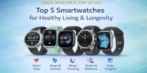 Top 5 smartwatches for healthy living showing fitness, heart rate, sleep and activity tracking