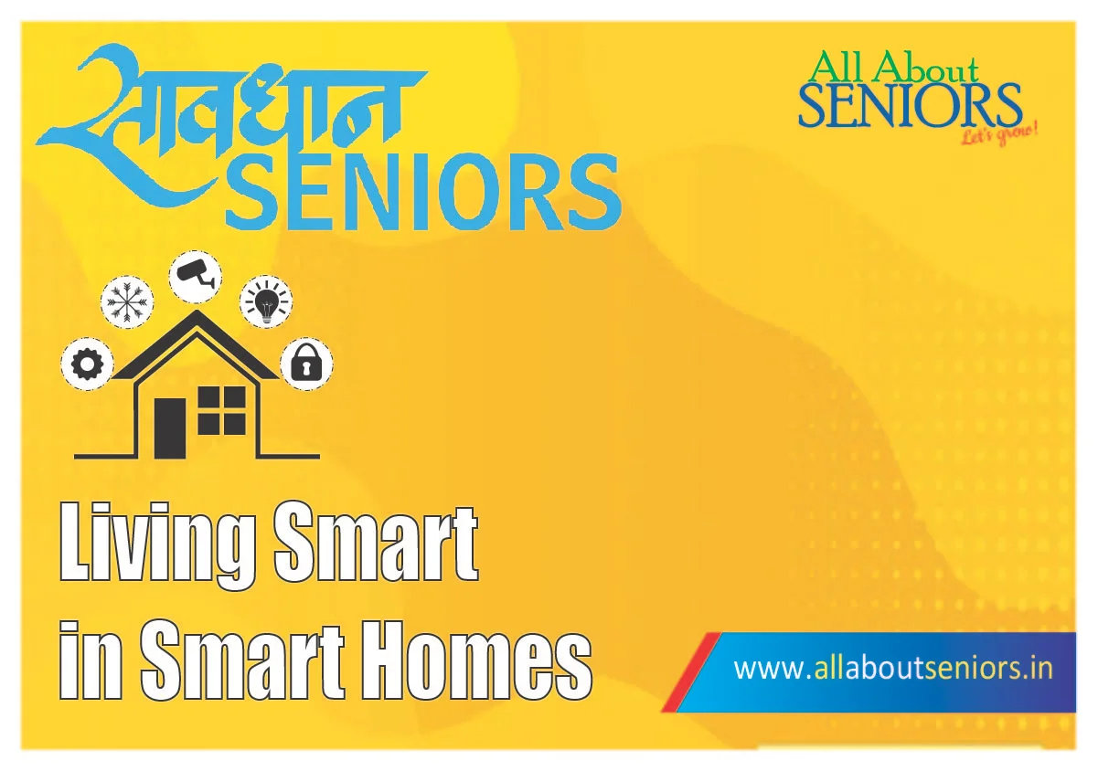 Senior using smart home devices like voice assistants and automated controls for safer, easier living