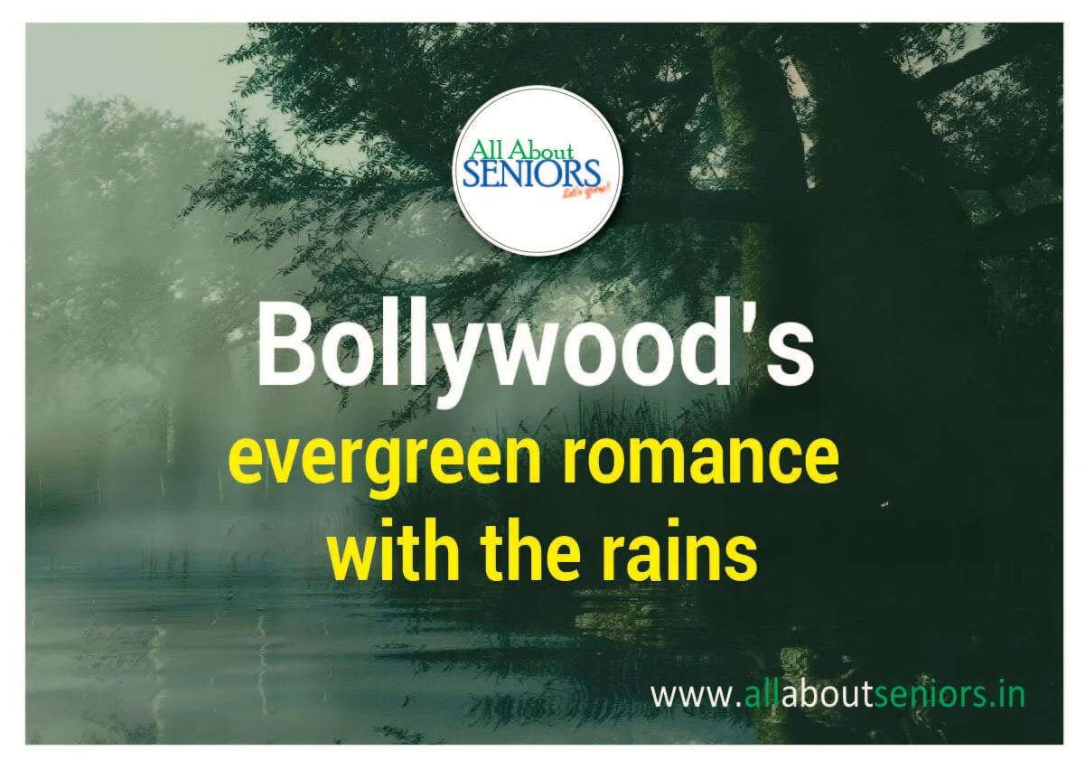 Iconic Bollywood couple dancing in the rain, capturing the classic romance of monsoon scenes.
