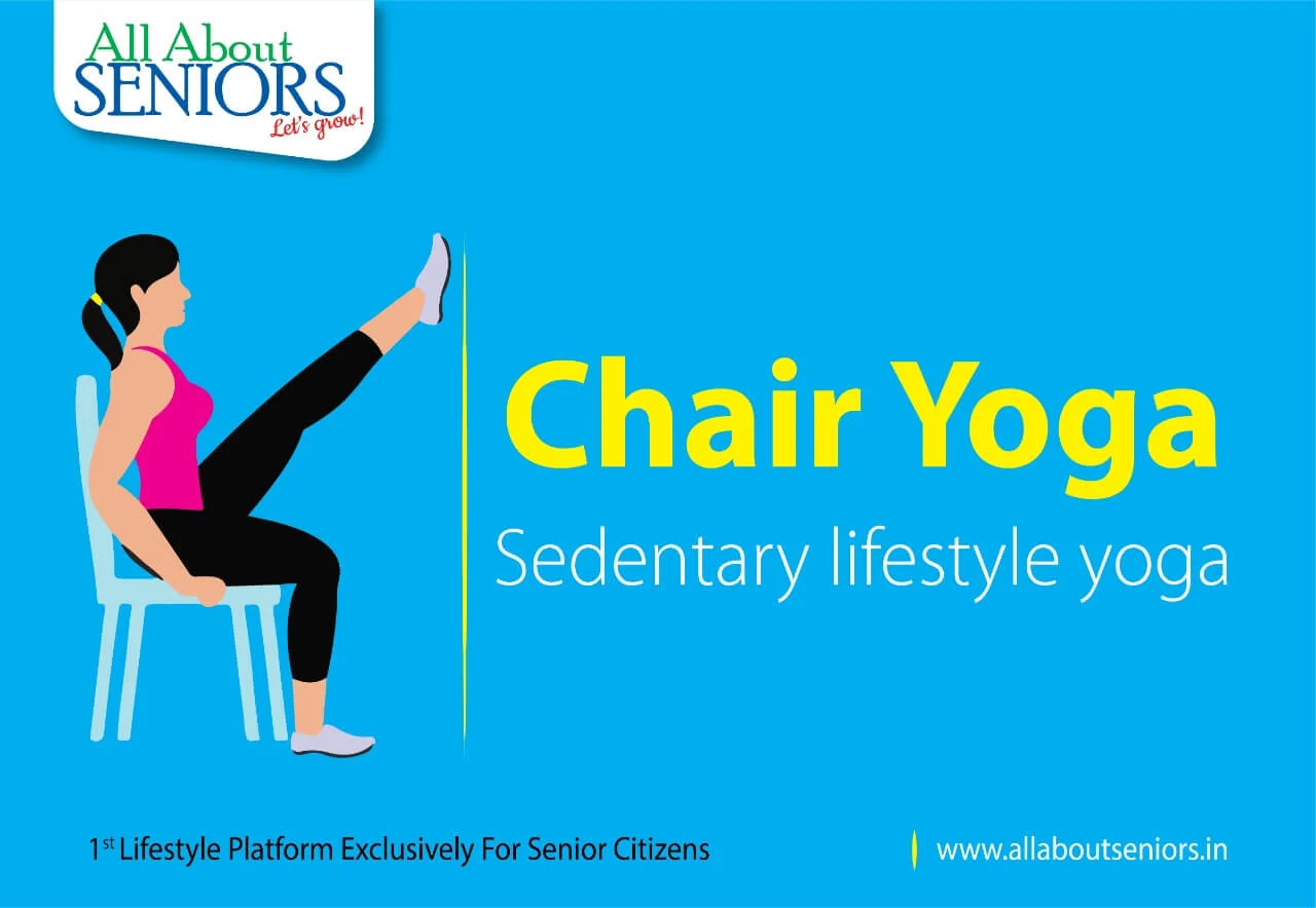“Senior performing simple chair yoga poses for a sedentary lifestyle.”