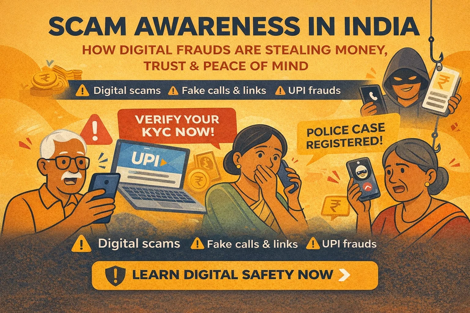 Digital scams in India are rising — awareness is the first step to staying safe.